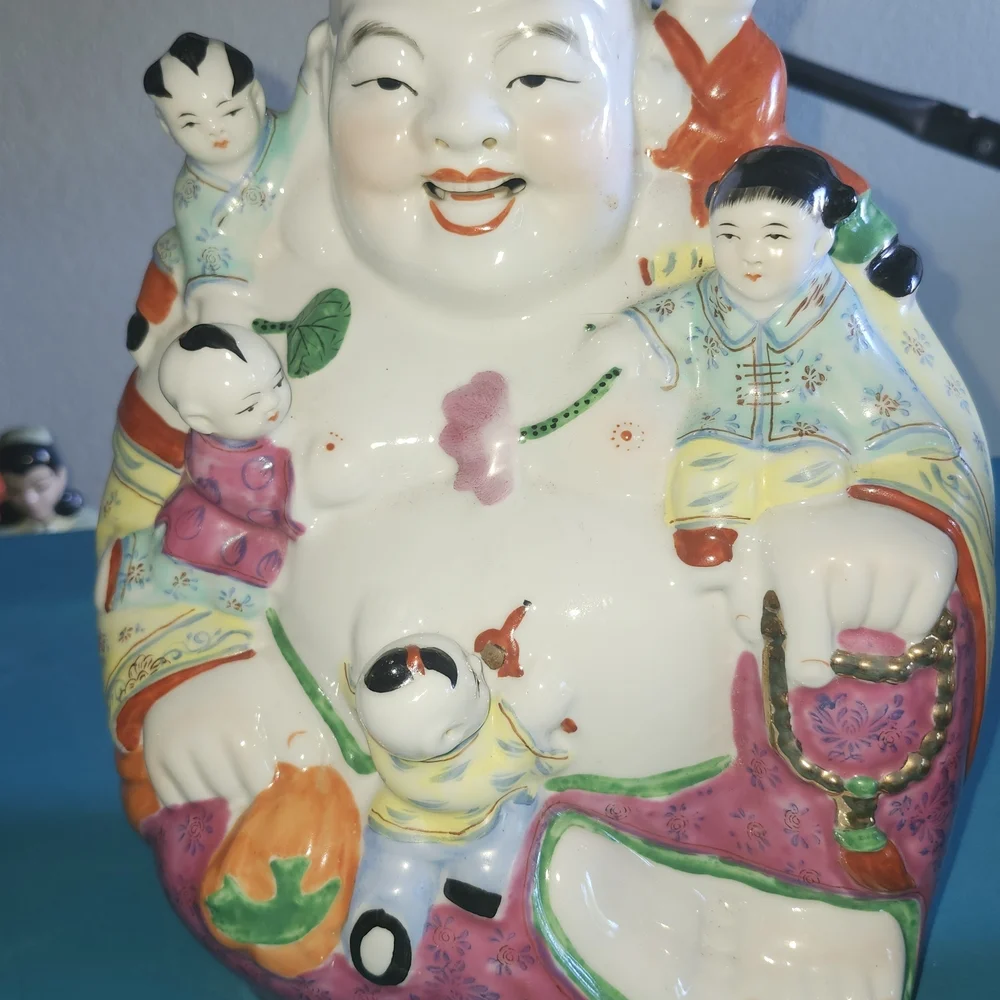 Colorful Ceramic Laughing Buddha Figurine Set - Picture 2 of 5